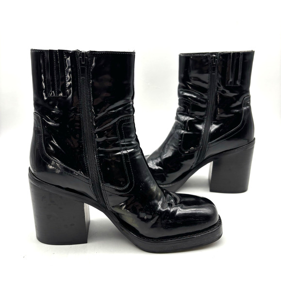Jeffrey Campbell MAXEN 2 Black Patent Leather Block Heel Platform Boots Size 7 - Picture 13 of 16